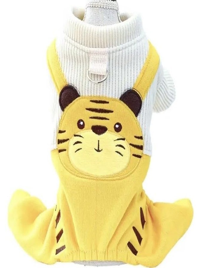 PETANGEL Cute Tiger Bib Dog Pajamas, Winter Romper with Drawstring Buckle for Small Dogs Puppy, Warm Dog Clothes with Leash Ring All-in-One Jumpsuit for Chiuhuahua, Yorkii (Size: S, Chest: 35-40cm) - Image 1